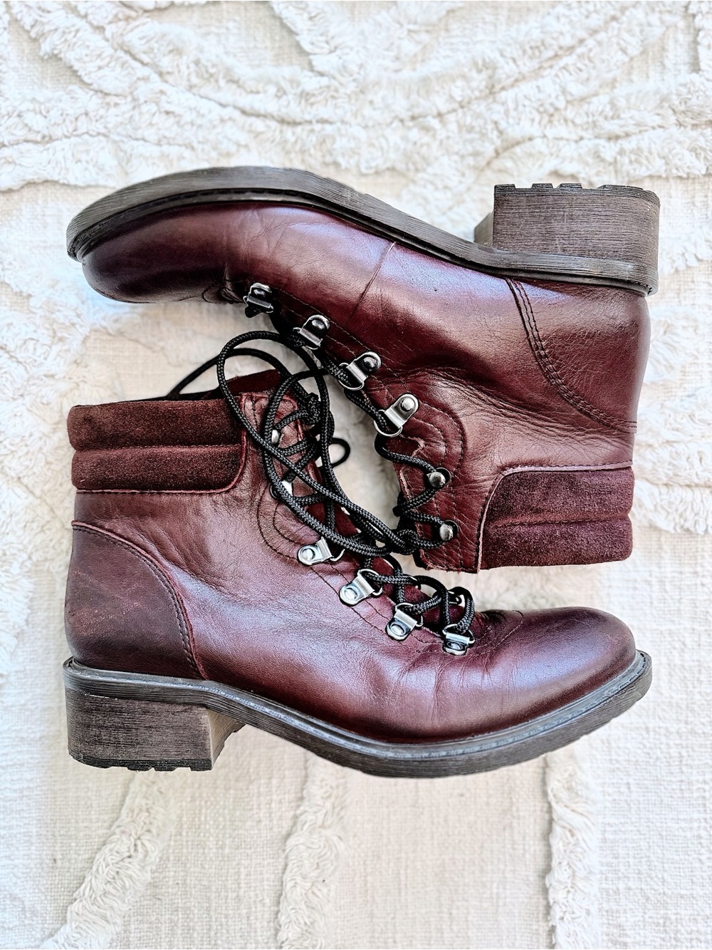 Sam Edelman Darrah Burgundy Leather Hiking Boots Anthropologie Size 5.5